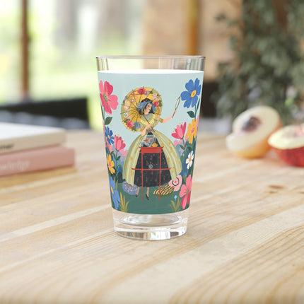 🌸🎀 The Grand Floral Promenade Pint Glass – Art Deco Fashion Fantasy