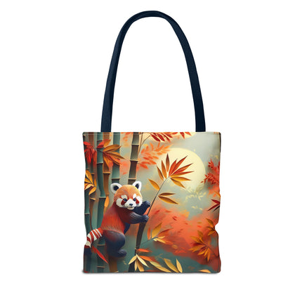 Red Panda at an Autumn Bamboo Grove Tote Bag (AOP)