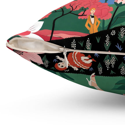 🪁🌺 The Lady Of The Flying Garden Square Pillow – Art Deco Floral Fantasy