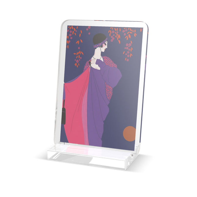 Crimson Shawl Geisha Acrylic Plaque – Elegant Mystery & Vibrant Grace