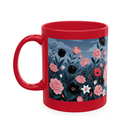 🌹🖤 The Lady Of The Midnight Rose Garden Ceramic Mug – Art Deco Floral Elegance