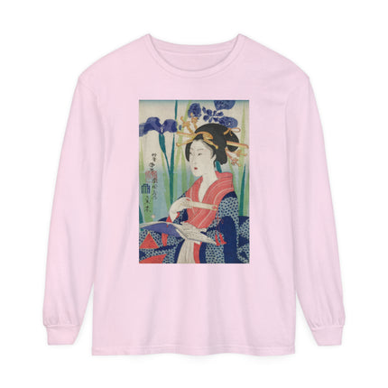 Woman with Bookmark and Book Garment-dyed Long Sleeve T-Shirt