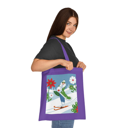 🎿🌺 The Winter Garden Skier Cotton Tote Bag – Colorful Winter Adventure