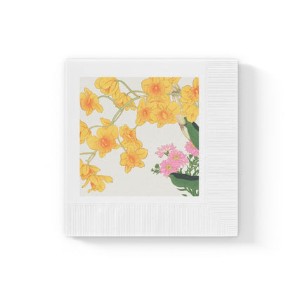 Golden Bow Orchid by Tanigami Kônan White Coined Napkins