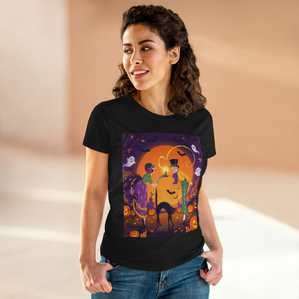🎃🕯️ The Midnight Halloween Greeting Cotton Tee – Vintage Halloween Charm