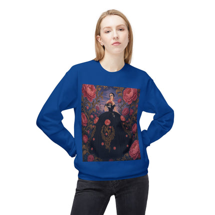 🌹🖤 The Lady Of The Midnight Rose Garden Midweight Crewneck Sweatshirt – Art Deco Floral Elegance