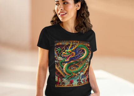 Tibetan Dragon Over Kabuki Duel Women's Midweight Cotton Tee