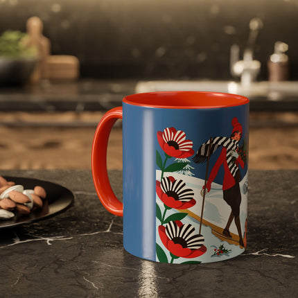 🎿🎄 The Christmas Holly Skier Colorful Mug – Whimsical Holiday Fantasy