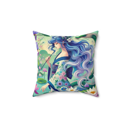 Fairy of the Koi Pond Spun Polyester Square Pillow