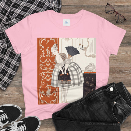 🪭🖤 The Lady With The Black Fan Cotton Tee – Art Deco Fashion Illustration