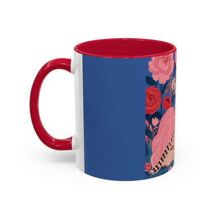 The Lady And The Scarlet Macaw Colorful Mugs – Art Deco Floral Elegance