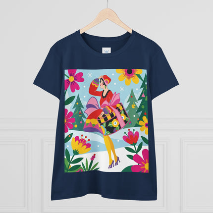 🎄🌺 Christmas In The Winter Garden Cotton Tee – Art Deco Holiday Whimsy