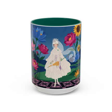 The Lady Of The Golden Parasol Colorful Mugs – Art Deco Botanical Elegance