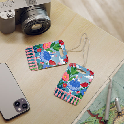 🌺🪭 The Lady Of The Grand Flower Terrace Luggage Tag – Art Deco Garden Elegance
