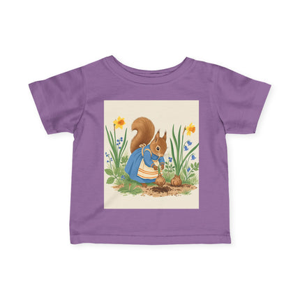 🐿️🌼 The Little Spring Garden Squirrel Infant Fine Jersey Tee – Whimsical Woodland Charm