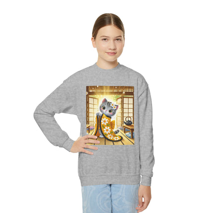 Playful Kitten in the Tea Room Youth Crewneck Sweatshirt