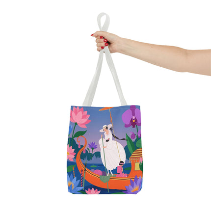 🪷🛶 The Lady Of The Lotus Garden Gondola Tote Bag – Art Deco Floral Adventure
