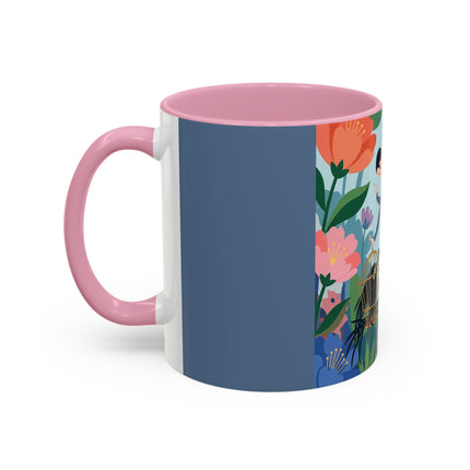 The Lady And The Mysterious Bird Colorful Mugs – Art Deco Botanical Mystery