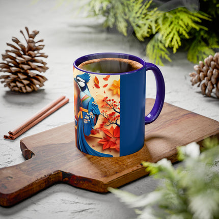 Blue Jay at an Autumn Tea Ceremony Colorful Mugs (11oz, 15oz)