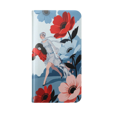 🌺🐕 The Lady Of The Flower Walk Flip Case – Art Deco Garden Stroll