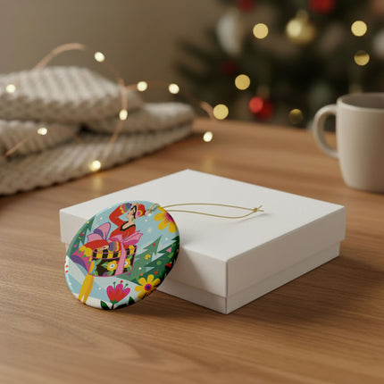 🌸🎄 Christmas In The Winter Garden Ceramic Ornament – Whimsical Holiday Fantasy