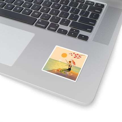 🧜‍♀️☂️ The Mermaid With The Parasol Kiss-Cut Stickers – Art Deco Seaside Fantasy