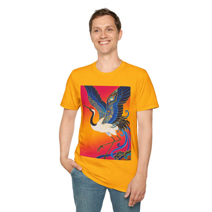 🪽🌅 The Celestial Crane Softstyle T-Shirt – Art Deco Wings Of Elegance