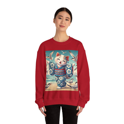 Geisha Kitten by the Seaside Heavy Blend™ Crewneck Sweatshirt