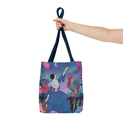 🌙🐓 The Lady Of The Moonlit Rooster Garden Tote Bag – Art Deco Floral Fantasy