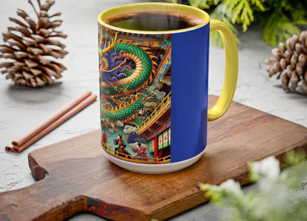 Tibetan Dragon Over Kabuki Duel Colorful Mugs (11oz, 15oz)