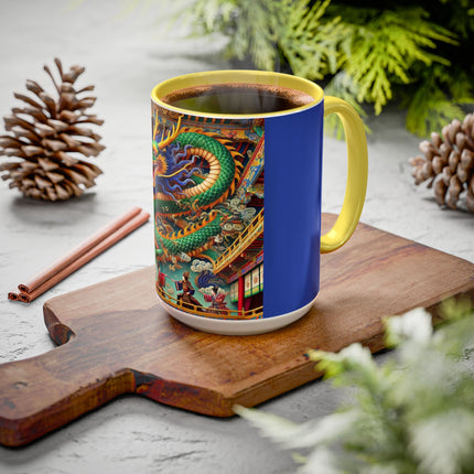 Tibetan Dragon Over Kabuki Duel Colorful Mugs (11oz, 15oz)