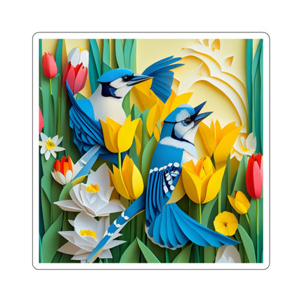 Blue Jays in a Spring Garden Kiss-Cut Stickers (4 Sizes)