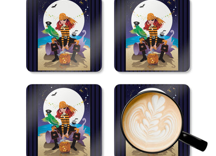 Moonlit Pirate Halloween Corkwood Coaster Set