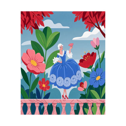 🌸🪭 The Lady Of The Grand Flower Terrace Matte Vertical Poster – Art Deco Floral Elegance