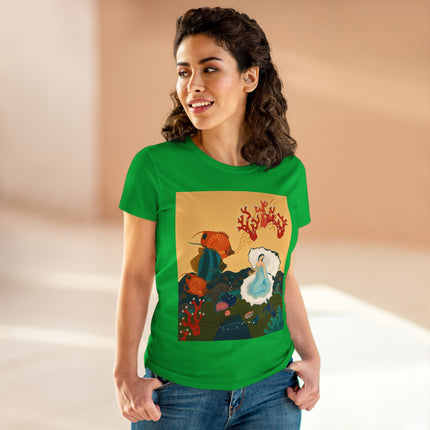 🐚🪸 The Lady Of The Coral Reef Cotton Tee – Art Deco Ocean Fantasy