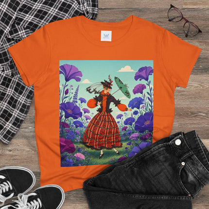 🌺✨ The Enchanted Flower Promenade Cotton Tee – Art Deco Fashion Whimsy