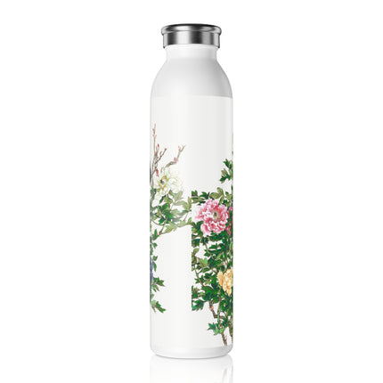 Peonies and Birds by Okamoto Shuki Slim Water Bottle
