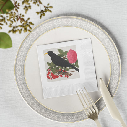 Blackbird & Rose White Coined Napkins – Timeless Elegance & Nature's Harmony