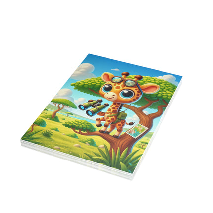 🦒🔭 The Little Giraffe’s Great Safari Greeting Card – Whimsical Animal Adventure
