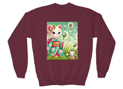 Geisha Kitten and the Dandelion Wish Youth Crewneck Sweatshirt
