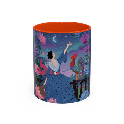 The Lady And The Morning Song Colorful Mugs – Art Deco Botanical Elegance