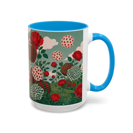 🌹💚 The Scarlet Rose Checkerboard Garden Colorful Mug – Art Deco Floral Whimsy