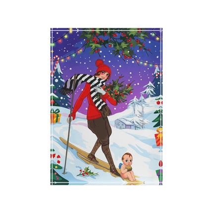 🎿🎄 The Christmas Holly Skier Acrylic Art Block – Whimsical Holiday Fantasy