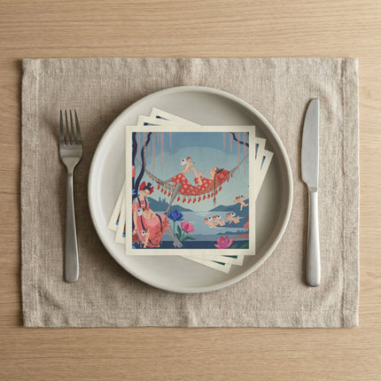 🌸🪽 The Garden Of Little Cupids Napkins – Art Deco Floral Fantasy
