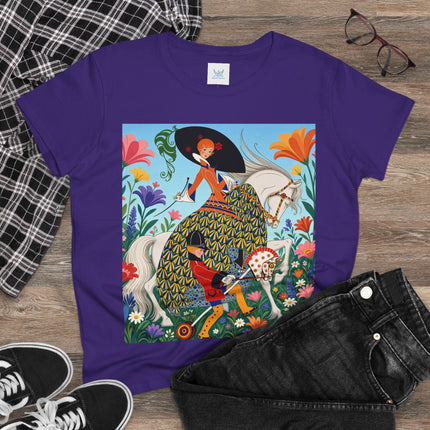 🐎🌸 The Enchanted Garden Riders Cotton Tee – Art Deco Equestrian Whimsy