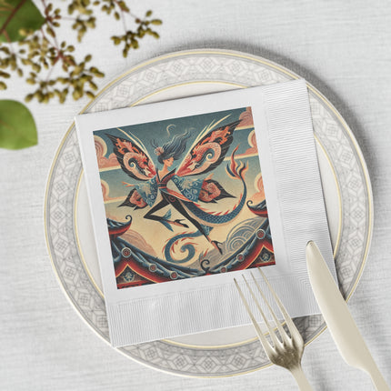 Dragon Fairy of the Temple White Coined Napkins