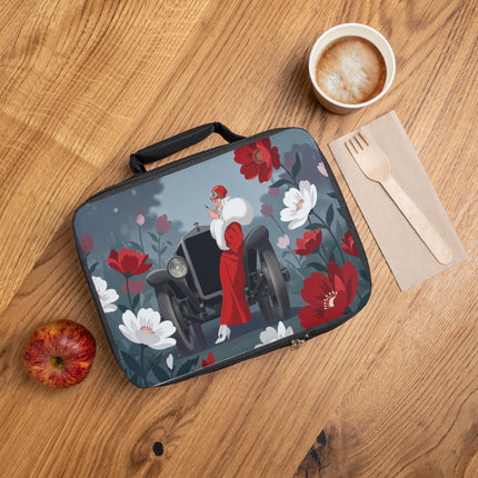 🚗🌺 The Lady Of The Grand Touring Car Lunch Bag – Art Deco Motoring Elegance