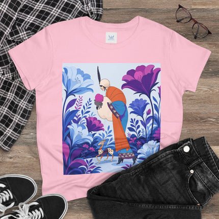 🦌🌺 The Enchanted Garden Companion Cotton Tee – Art Deco Floral Whimsy