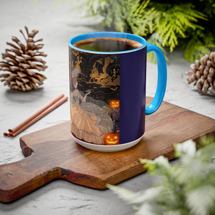 🌙🎃 The Moonlit Parlor Masquerade Colorful Mug – Elegant Halloween Romance