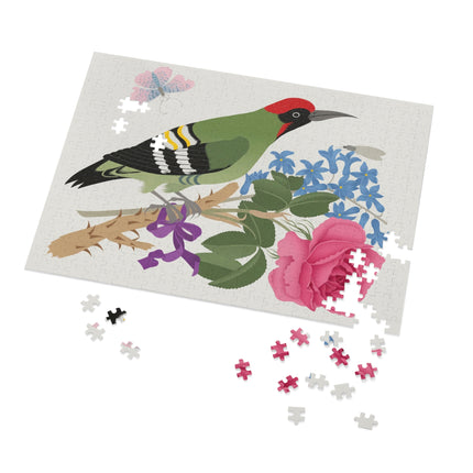 Woodpecker & Rose Jigsaw Puzzle with Tin